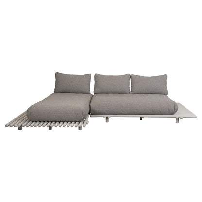 Sticks Platform Sofa With Chaise Lounge - LIght Brown Cushions, Aluminum Platform