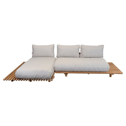 Sticks Platform Sofa With Chaise Lounge - Sand Cushions, Teak Platform