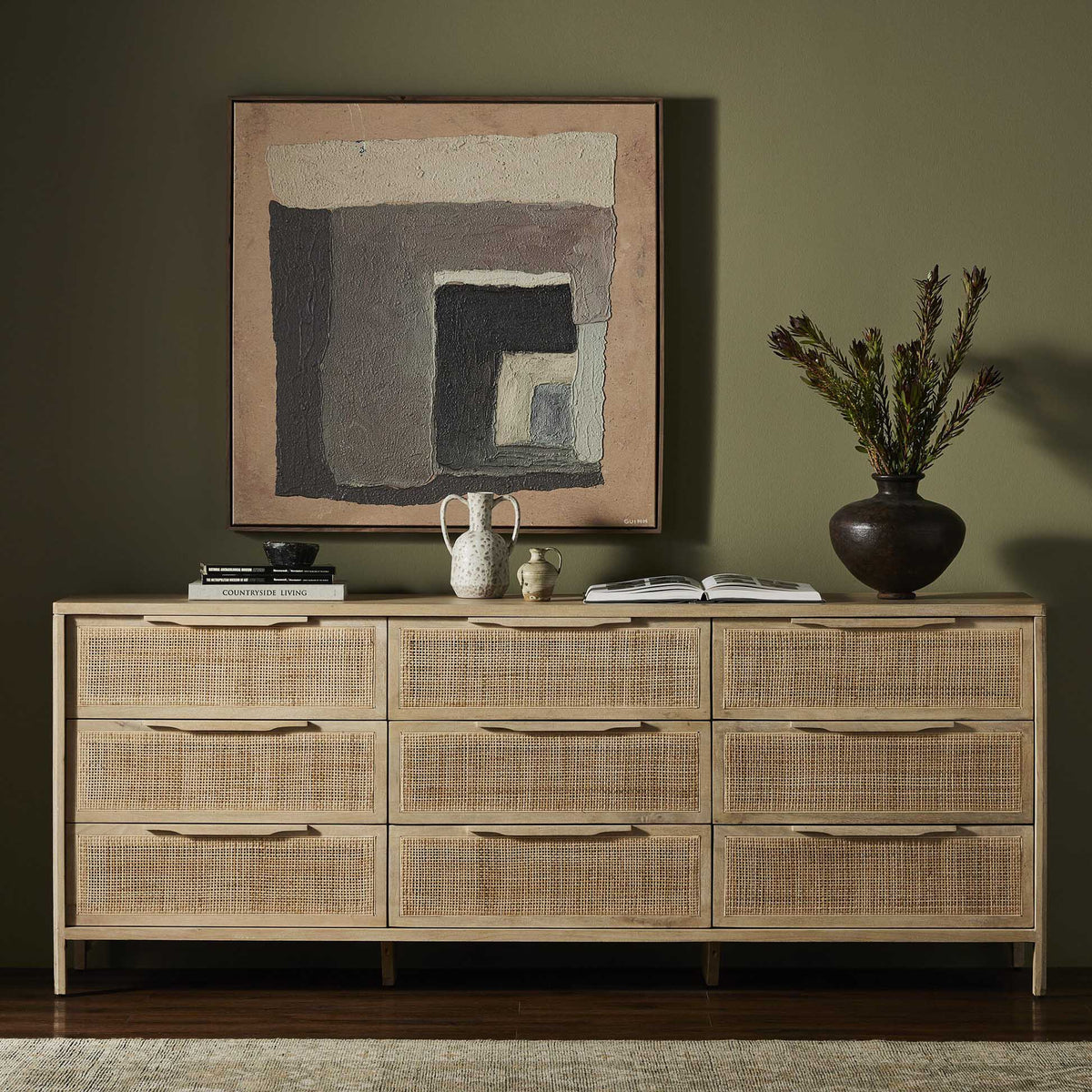 Sydney 9 Drawer Dresser - Natural Cane