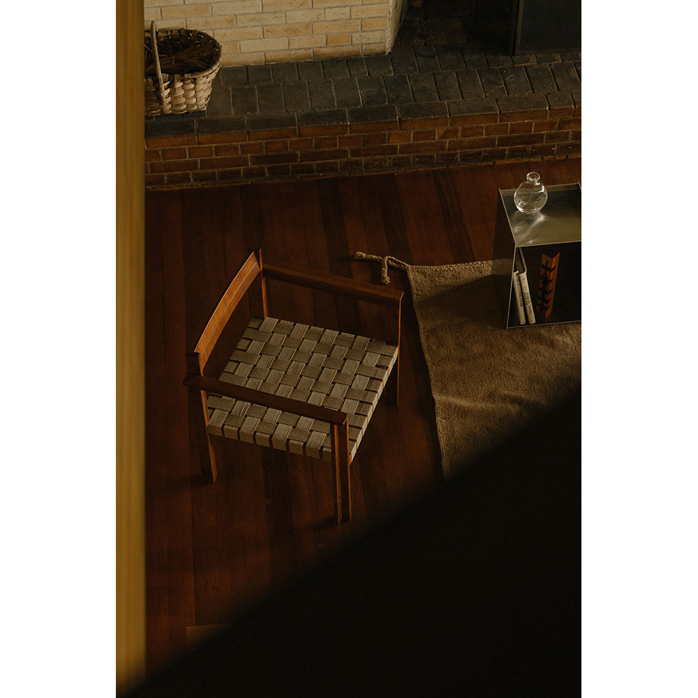 Symmetry Armrest Chair - Honey Ash Wood, Oat Fabric