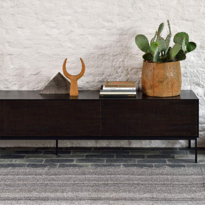 Grooves TV Cupboard - 1 Door, 1 Drawer, Teak