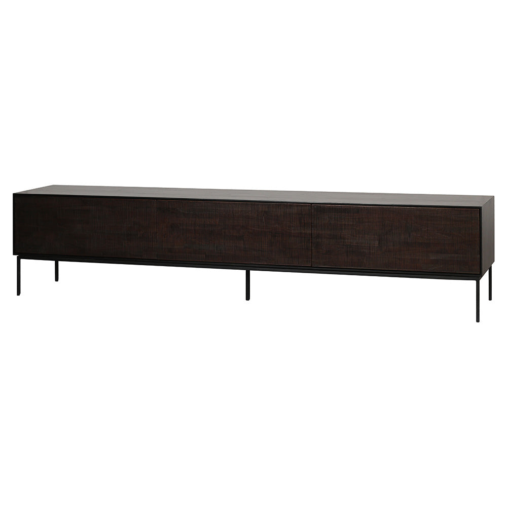 Grooves TV Cupboard - 1 Door, 2 Drawers, Teak