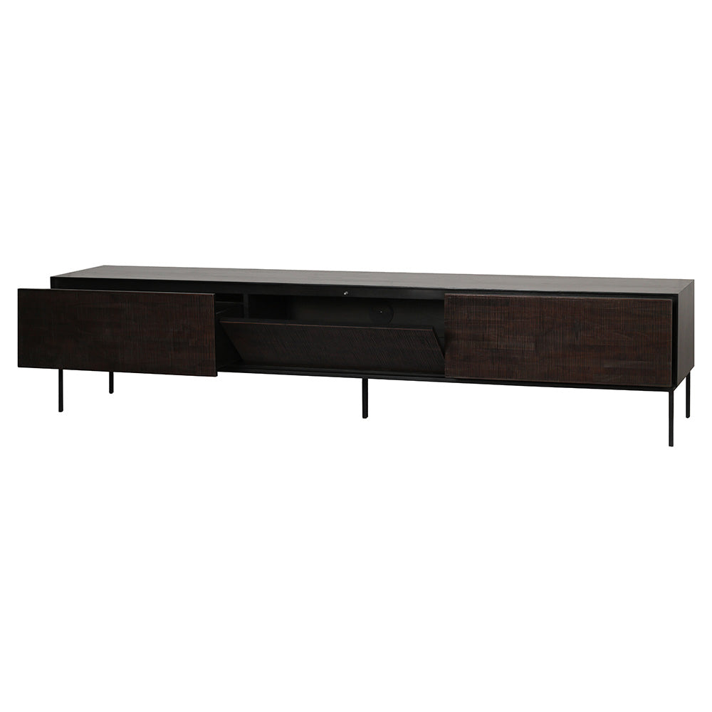 Grooves TV Cupboard - 1 Door, 2 Drawers, Teak
