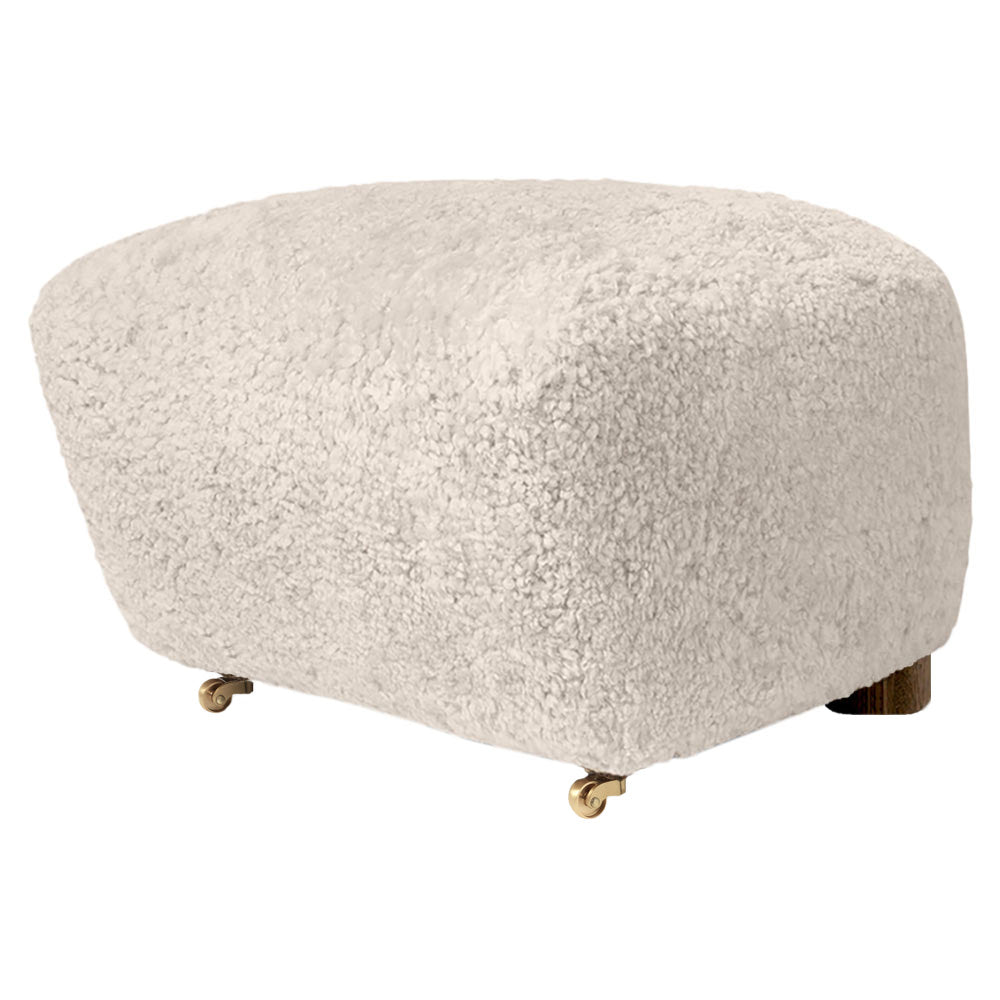 The Tired Man Footstool - Moonlight Sheepskin, Smoked Oak