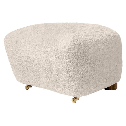 The Tired Man Footstool - Moonlight Sheepskin, Smoked Oak
