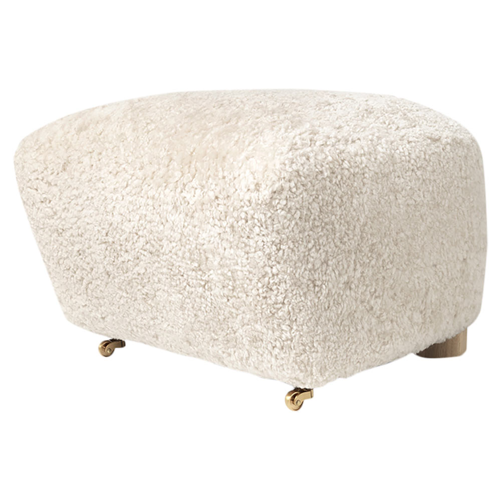 The Tired Man Footstool -  Off White Sheepskin, Natural Oak