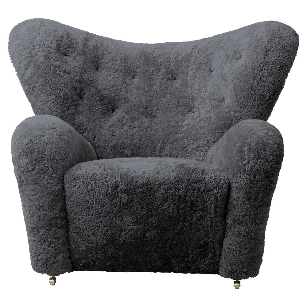 The Tired Man Lounge Chair - Anthracite Sheepskin, Smoked Oak