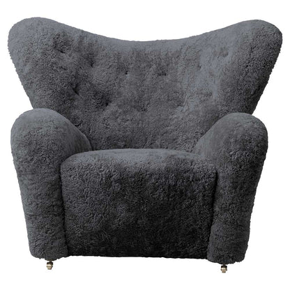The Tired Man Lounge Chair - Anthracite Sheepskin, Smoked Oak