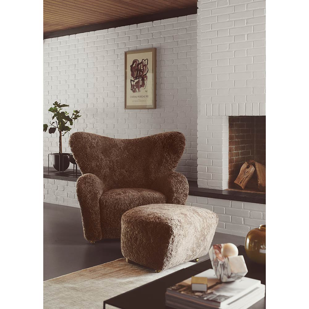 The Tired Man Lounge Chair - Anthracite Sheepskin, Smoked Oak