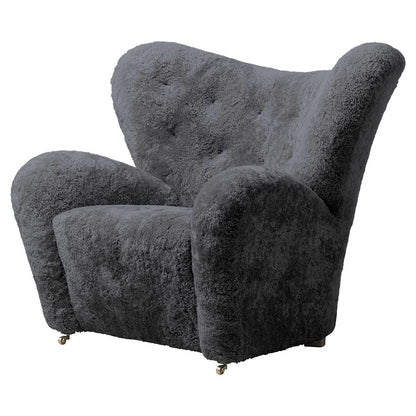 The Tired Man Lounge Chair - Anthracite Sheepskin, Smoked Oak