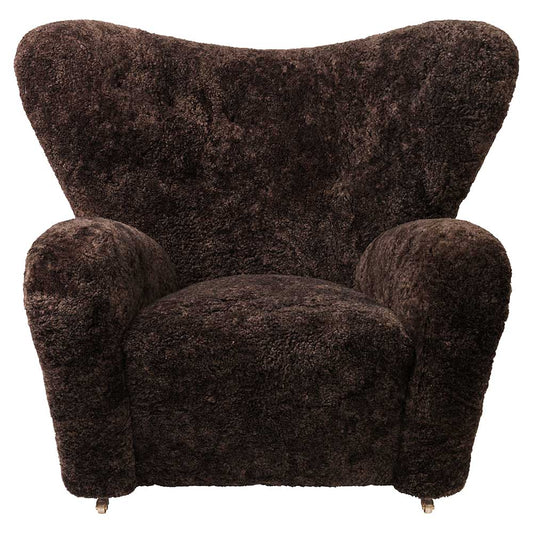 The Tired Man Lounge Chair - Espresso Sheepskin, Smoked Oak