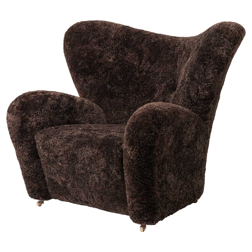 The Tired Man Lounge Chair - Espresso Sheepskin, Smoked Oak