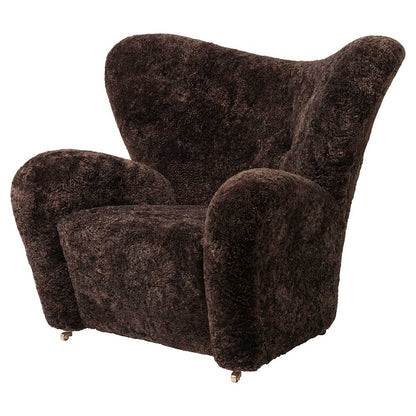 The Tired Man Lounge Chair - Espresso Sheepskin, Smoked Oak