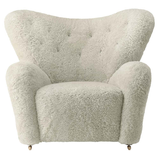The Tired Man Lounge Chair - Green Tea Sheepskin, Smoked Oak