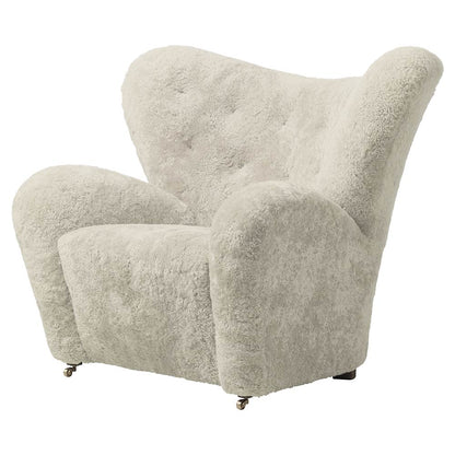 The Tired Man Lounge Chair - Green Tea Sheepskin, Smoked Oak