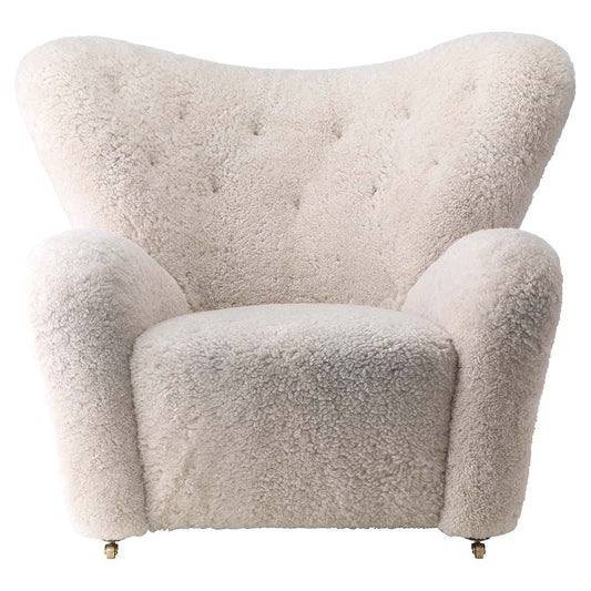 The Tired Man Lounge Chair -  Moonlight Sheepskin, Smoked Oak