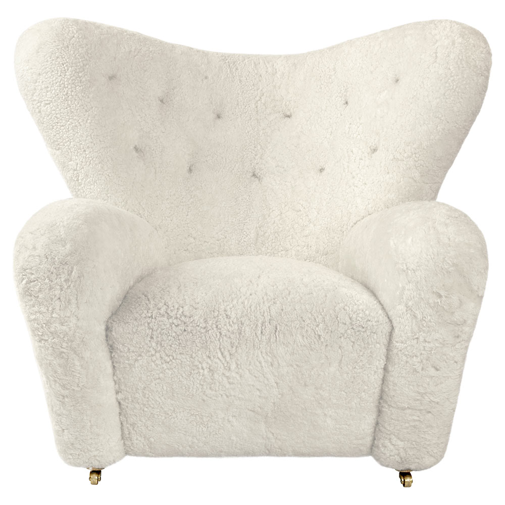 The Tired Man Lounge Chair -  Off White Sheepskin, Natural Oak