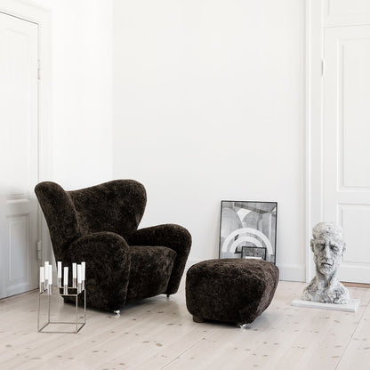 The Tired Man Lounge Chair - Sahara Sheepskin, Smoked Oak
