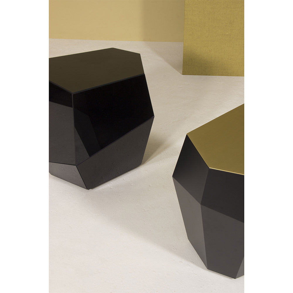 Three Rocks High Side Table - Black Lacquer, Brushed Brass Top