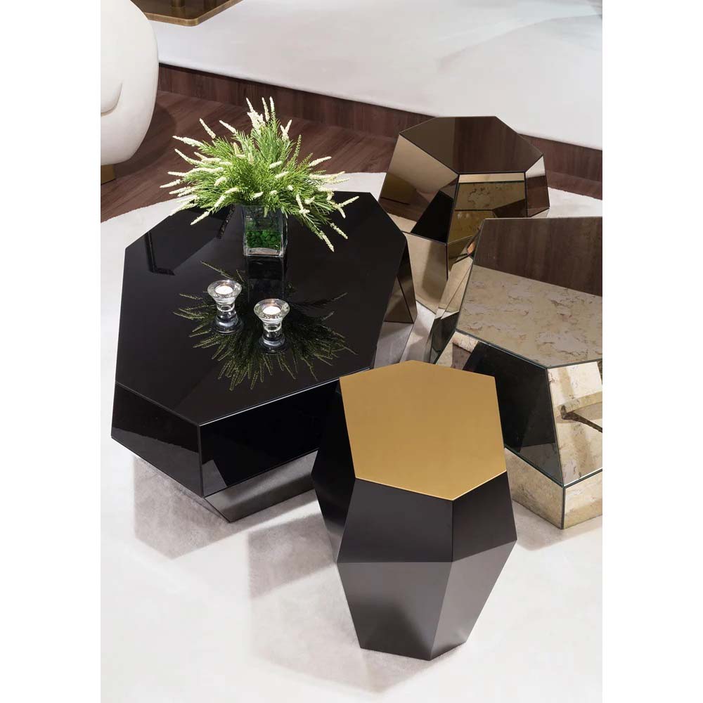 Three Rocks High Side Table - Black Lacquer, Brushed Brass Top