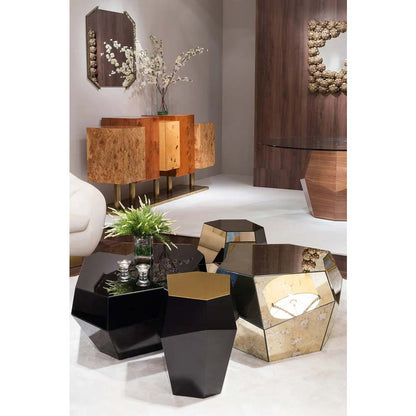 Three Rocks High Side Table - Black Lacquer, Brushed Brass Top