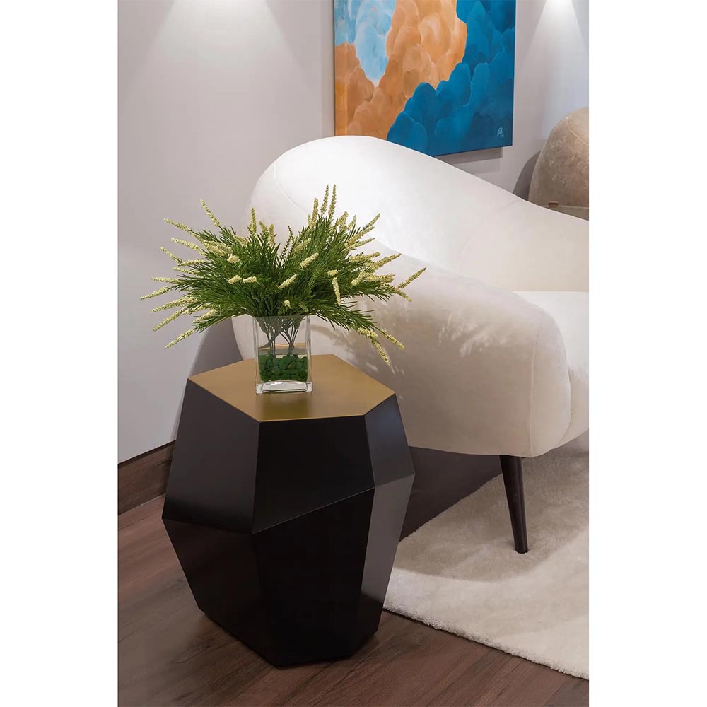 Three Rocks High Side Table - Black Lacquer, Brushed Brass Top