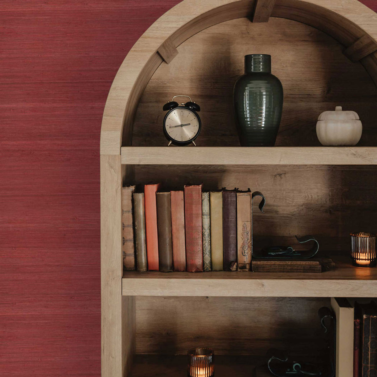 Tight Weave Jute Grasscloth Wallpaper - Crimson Red