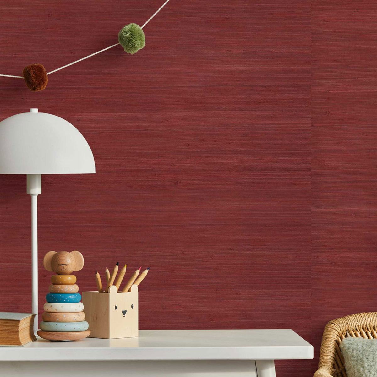 Tight Weave Jute Grasscloth Wallpaper - Crimson Red