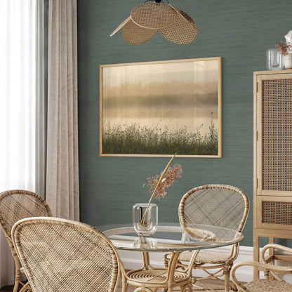 Tight Weave Jute Grasscloth Wallpaper - Deep Aqua Green
