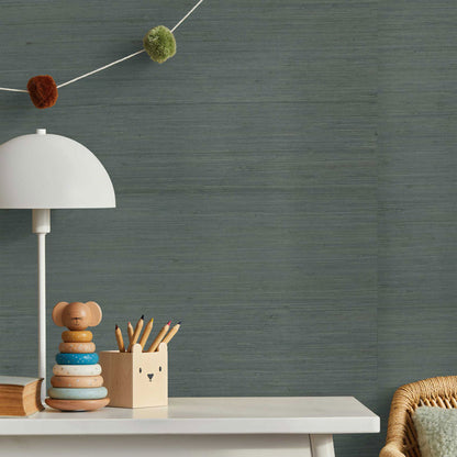 Tight Weave Jute Grasscloth Wallpaper - Deep Aqua Green