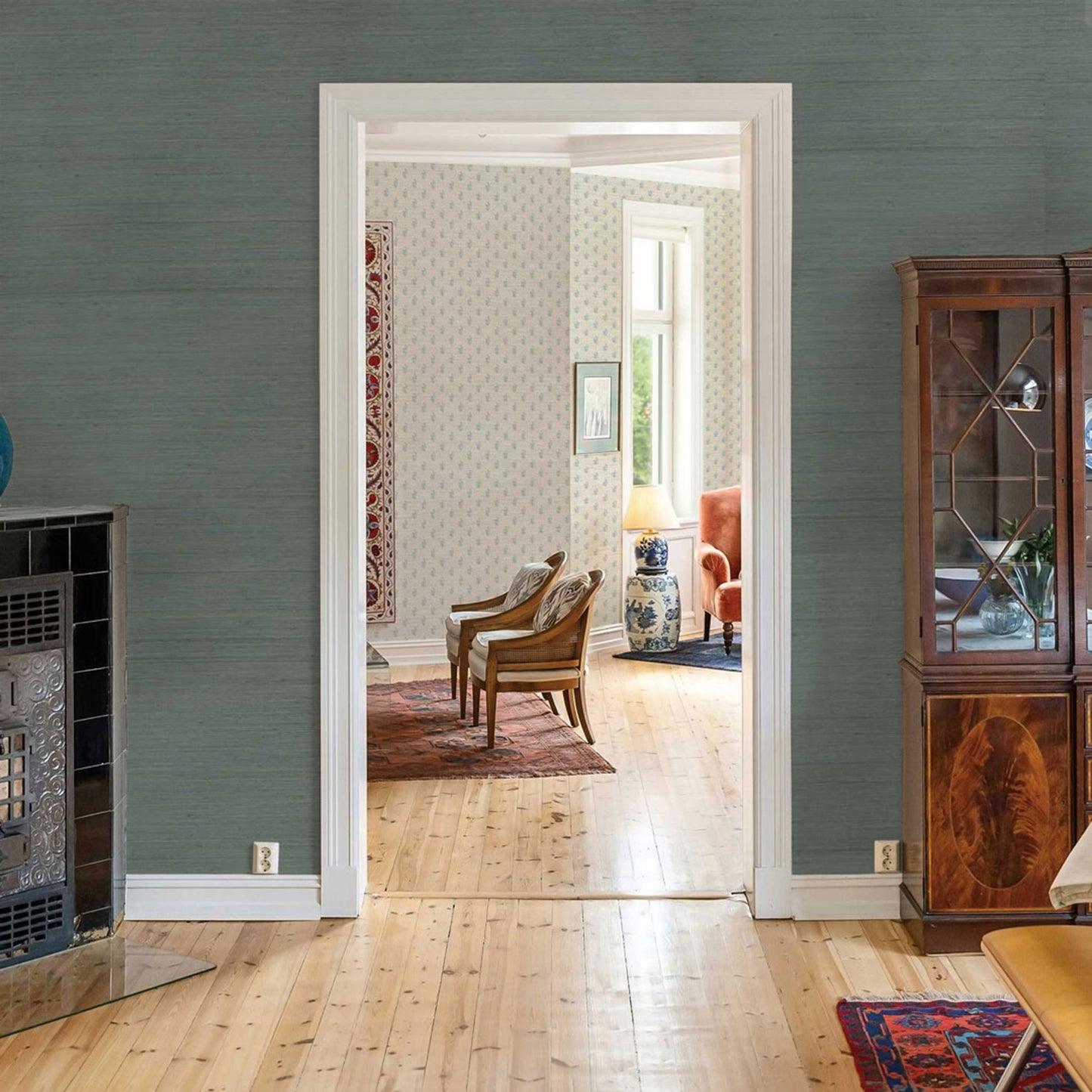 Tight Weave Jute Grasscloth Wallpaper - Deep Aqua Green