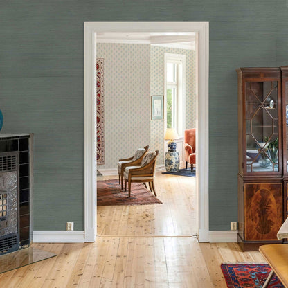 Tight Weave Jute Grasscloth Wallpaper - Deep Aqua Green