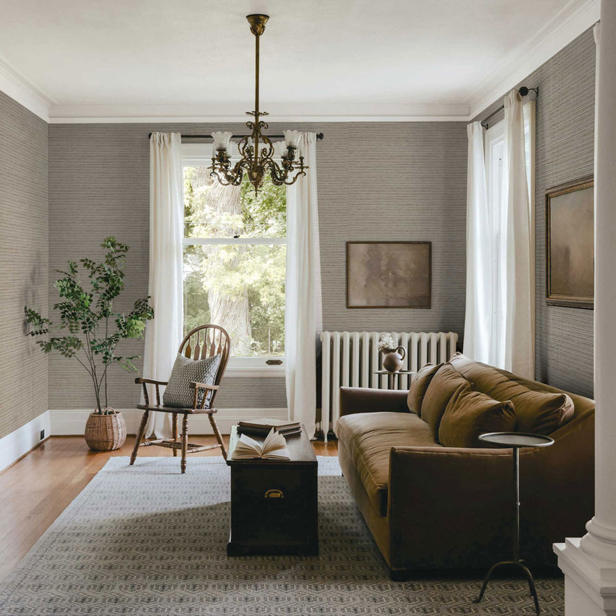 Tight Weave Horizontal Paperweave Wallpaper - Natural and Olive