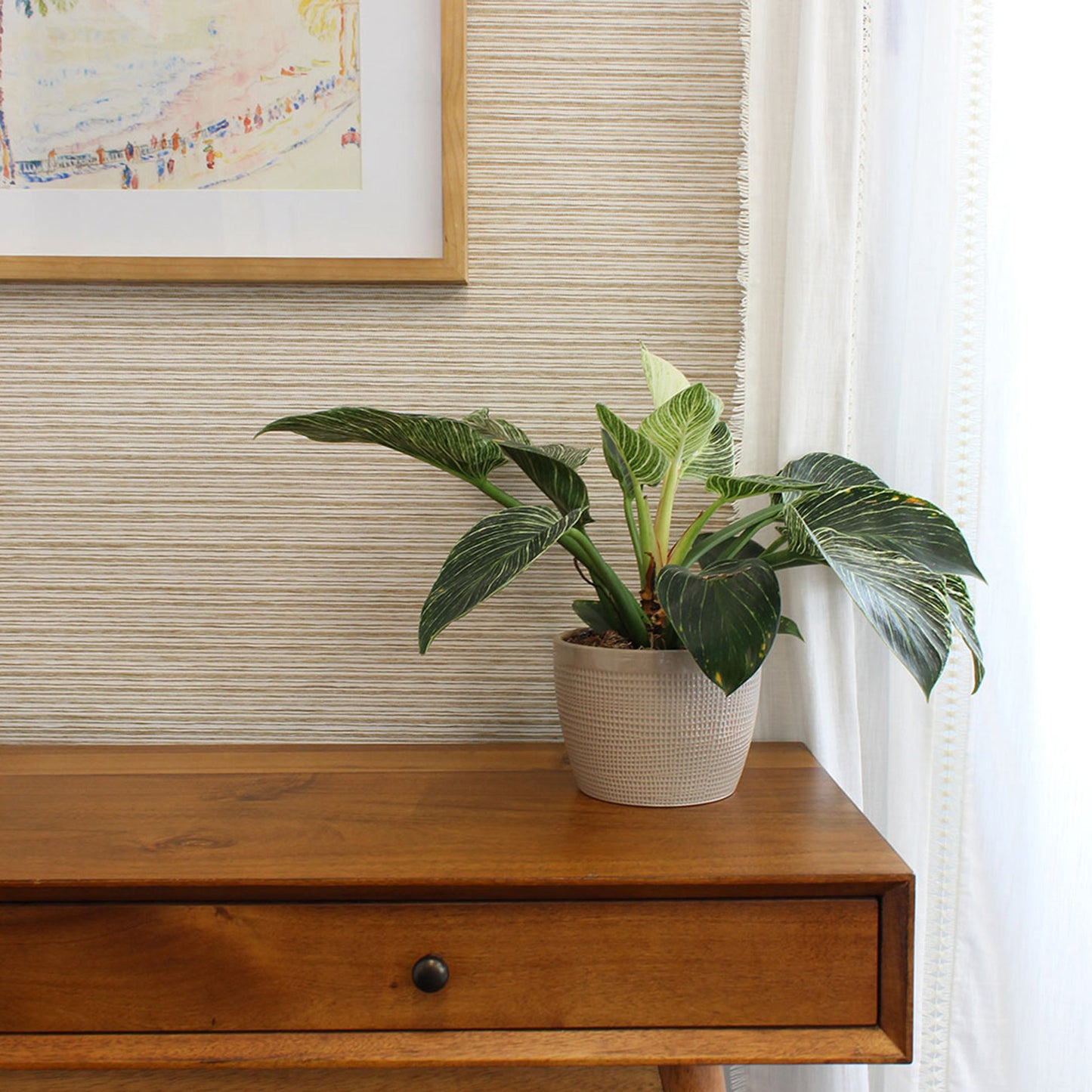 Tight Weave Horizontal Paperweave Wallpaper - Natural on White