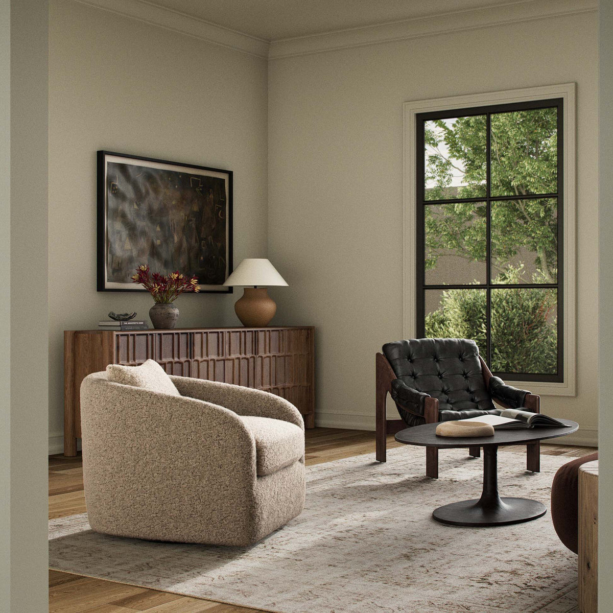Topanga Swivel Chair - Beige Shearling