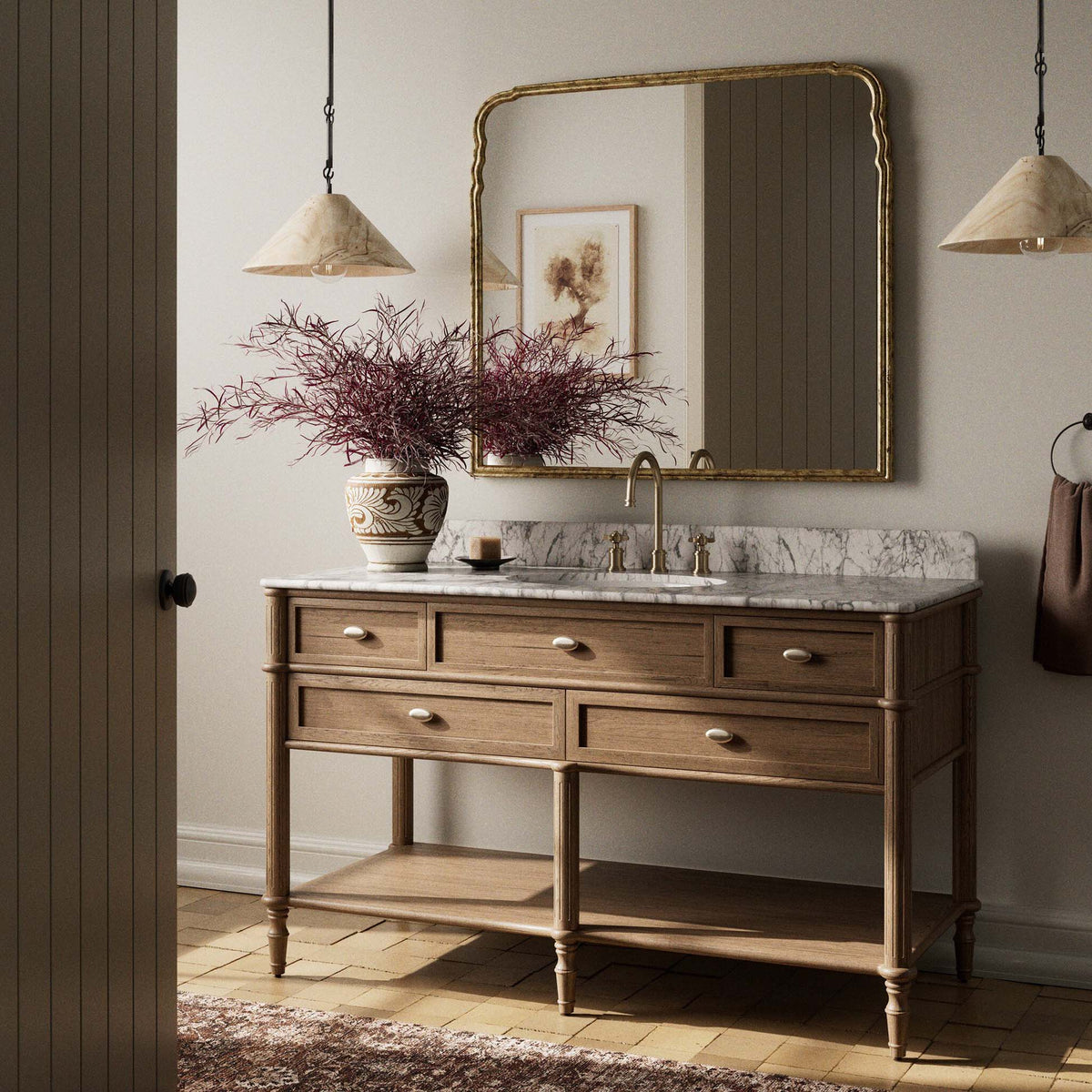 Toulouse Single Wide Vanity - Washed Blonde Oak Veneer