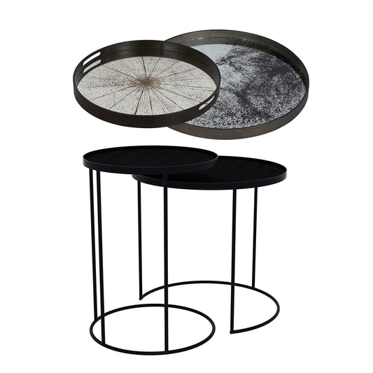 Tray Nesting Tables High Round - Heavy Aged Mirror and Slice