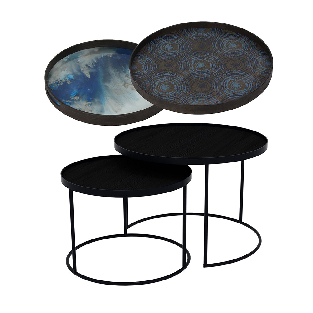 Tray Nesting Tables Low Round - Blue Mist and Seaside Beads