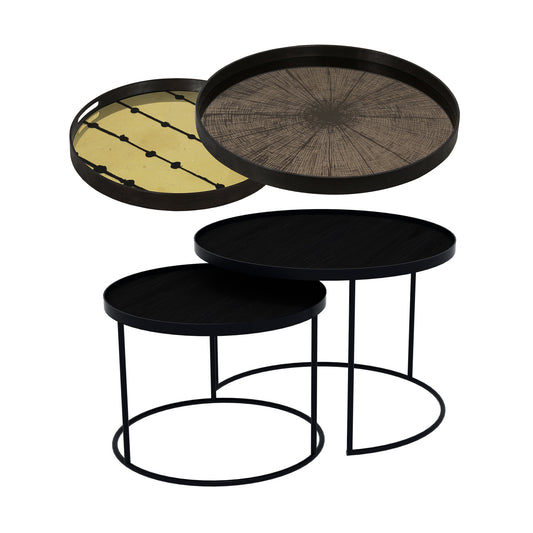Tray Nesting Tables Low Round - Bronze Slice and Brown Dots