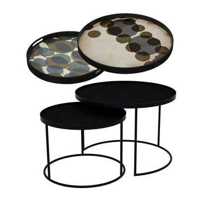 Tray Nesting Tables Low Round - Connected Dots and Slate Layered Dots