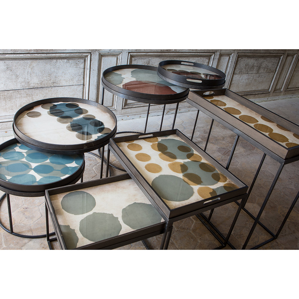 Tray Nesting Tables Low Round - Connected Dots and Slate Layered Dots