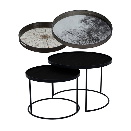 Tray Nesting Tables Low Round - Heavy Aged Mirror and Slice