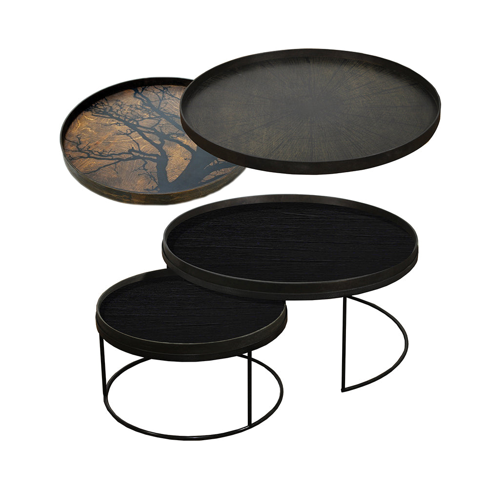 Tray Nesting Tables Low Round XL - Black Tree and Black Slice