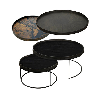 Tray Nesting Tables Low Round XL - Black Tree and Black Slice