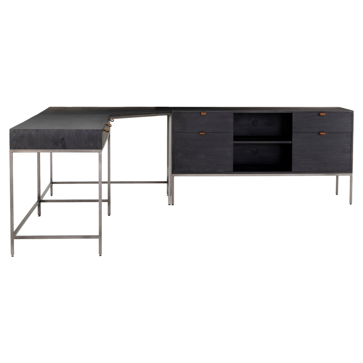 Trey Filing Credenza Desk System - Black Wash Poplar