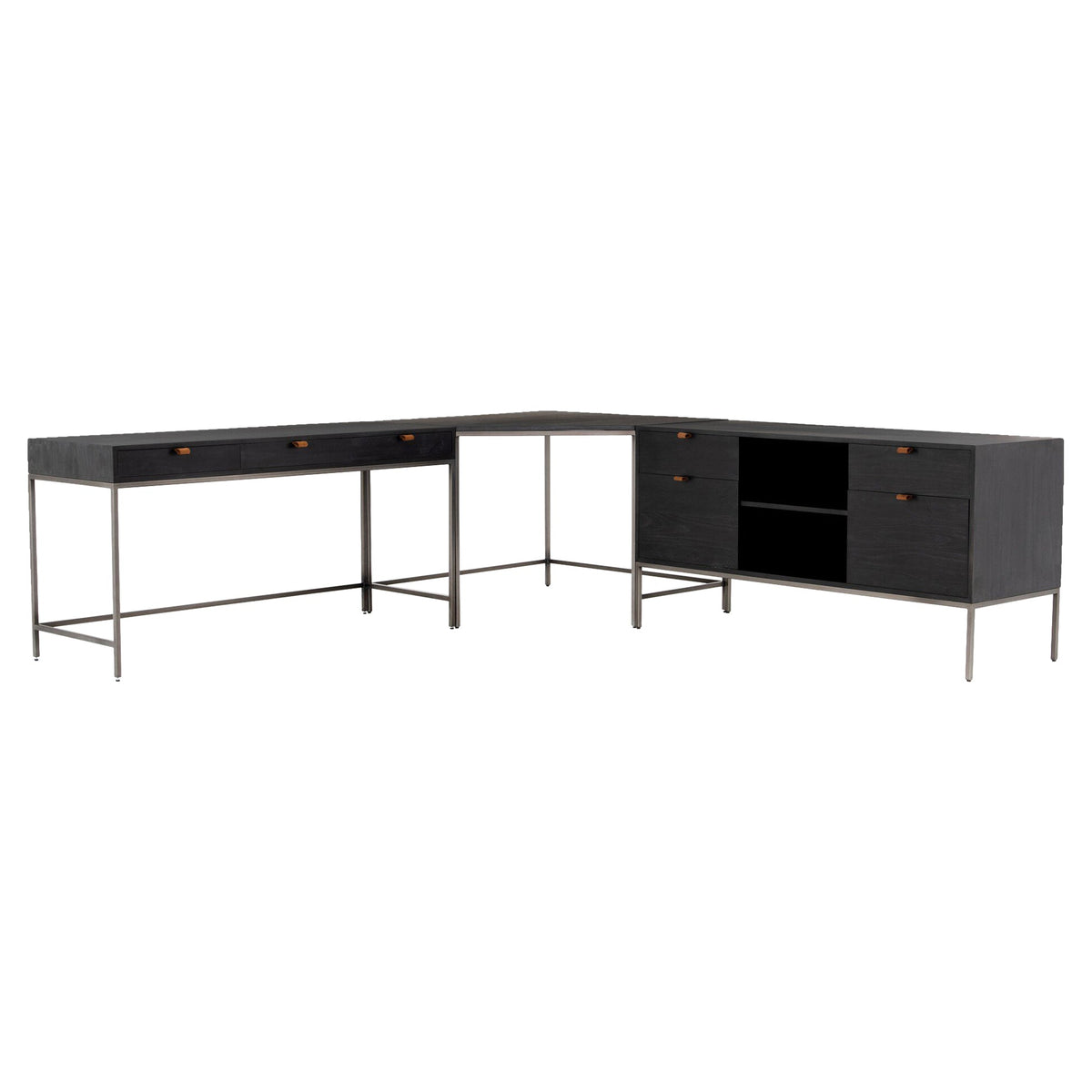 Trey Filing Credenza Desk System - Black Wash Poplar