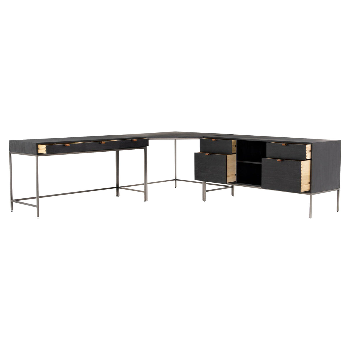 Trey Filing Credenza Desk System - Black Wash Poplar