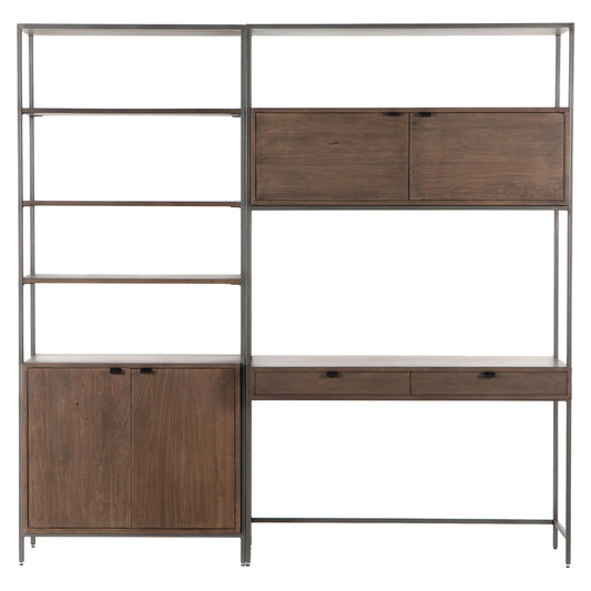 Trey Modular Wall Desk With 1 Bookcase - Auburn Poplar