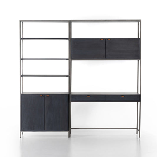 Trey Modular Wall Desk With 1 Bookcase - Black Wash Poplar