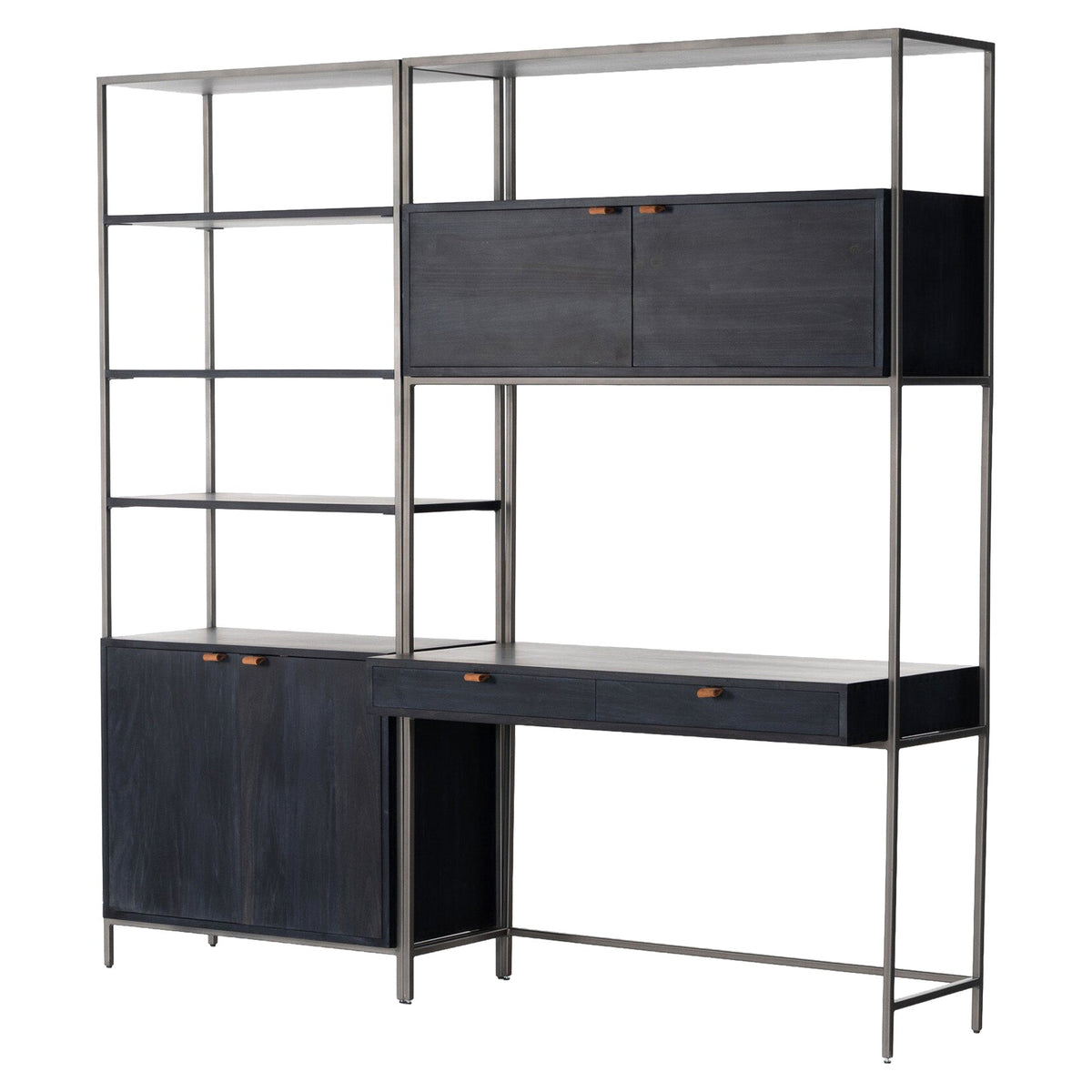 Trey Modular Wall Desk With 1 Bookcase - Black Wash Poplar